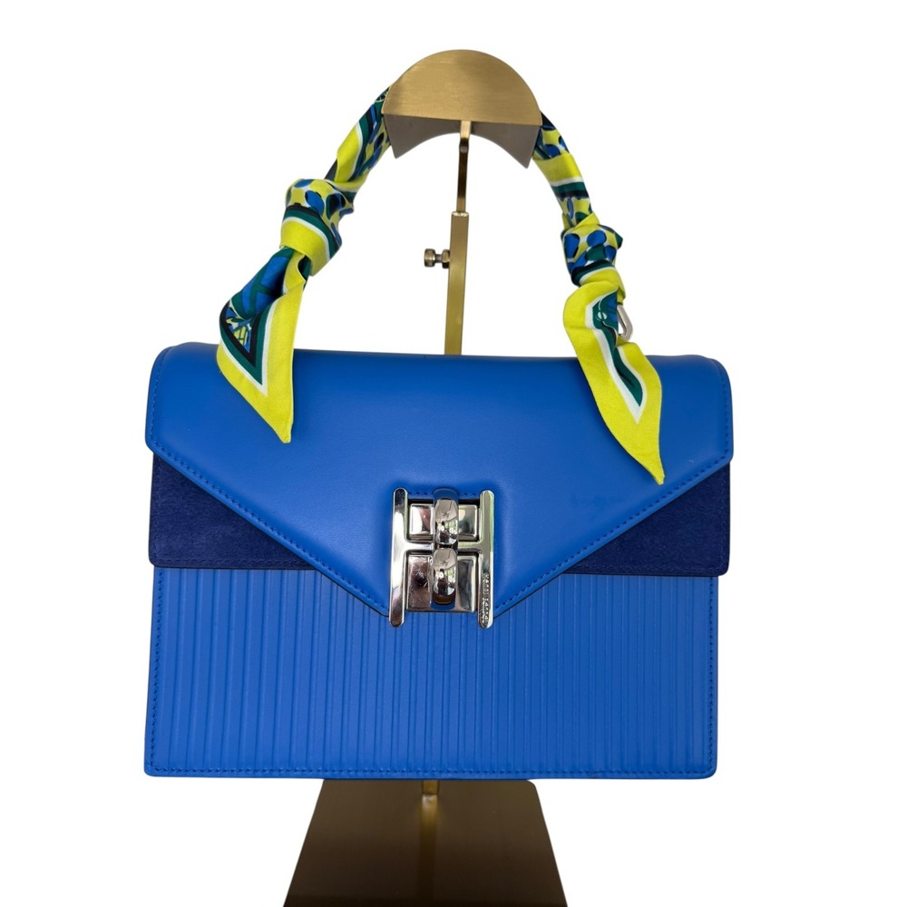 Henri Bendel Plaza Top Handle Satchel Blue Plaza Leather Suede NWOT Crossbody - Picture 2 of 16